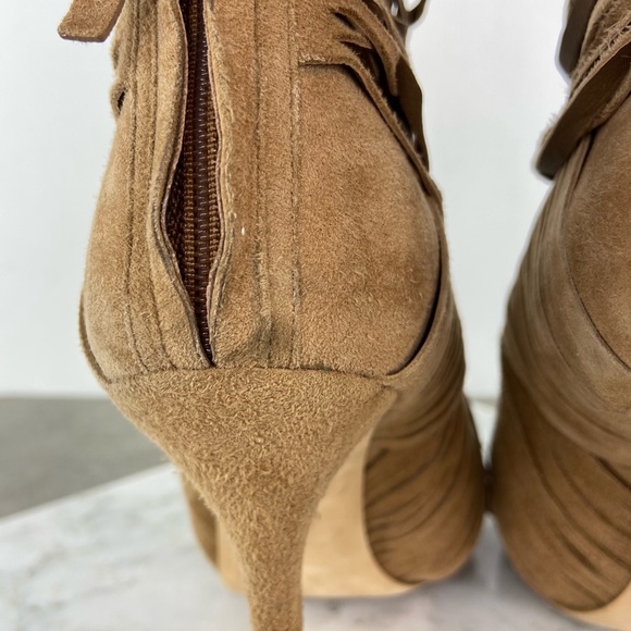 Gucci Tan Suede Fringe Open Toe Heeled Booties - Picture 9 of 12